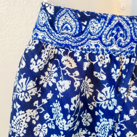 ZARA Boho Maxi Slip Dress Open Tie Back Blue & White Paisley Print Triangle - Picture 8 of 8